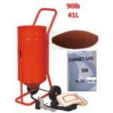 Sableuse Aérogommeuse mobile sur Roulettes 56,70L 90lb 41kg + Sac 20kg d'Abrasif Garnet 80A+ Mesh
